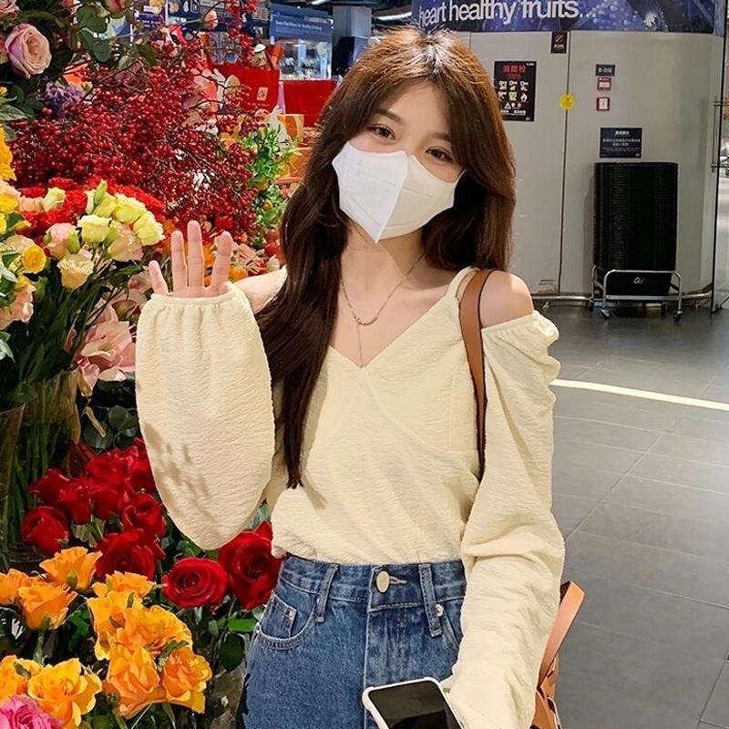 Áo Sơ Mi Tay Dài Trễ Vai Thời Trang Xuân Thu Cho Nữ