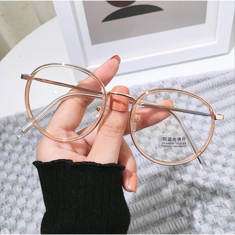Kính gọng cận phong cách Hàn Quốc, gọng tròn mắt kính không độ chống tia UV thời trang Unisex EMOJI 073