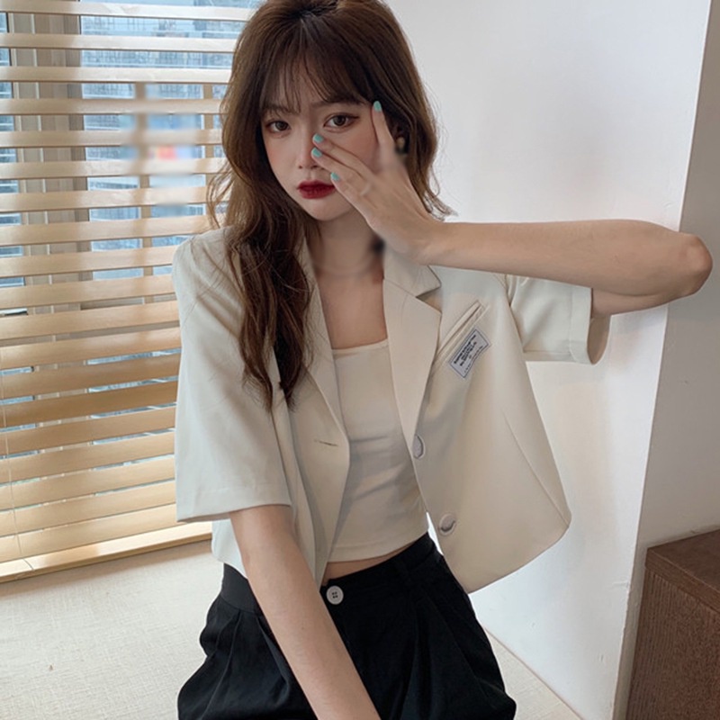 Áo khoác blazer ngắn tay in chữ phong cách Hàn Quốc cho nữ