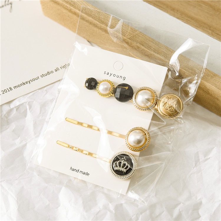 Kẹp Tóc Hình Vương Miện Đính Hạt Ngọc Trai Phong Cách Hàn Quốc