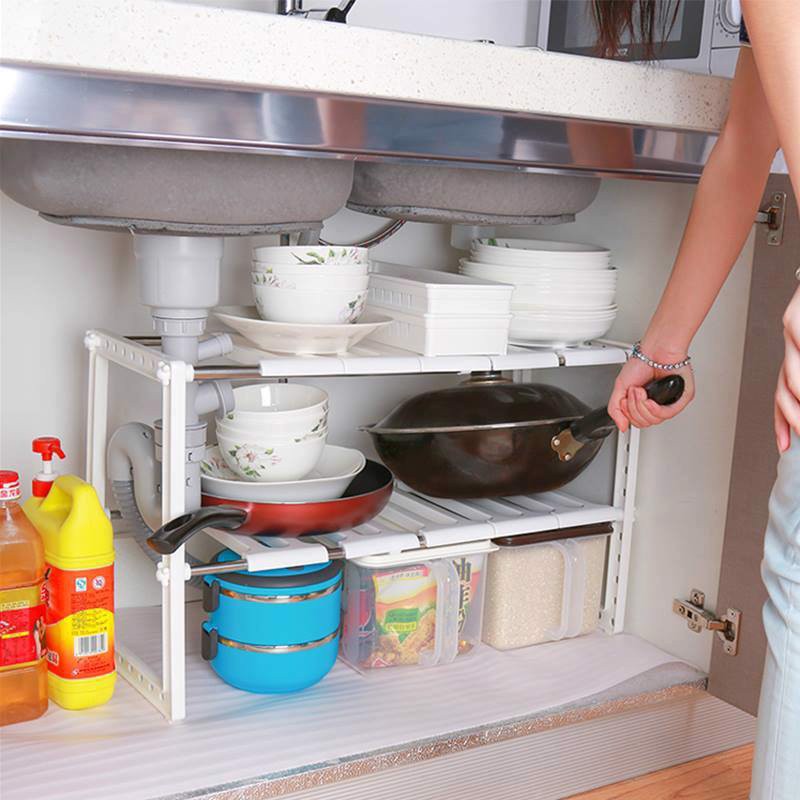 Kệ 2 tầng để đồ phòng bếp thông minh, Giá kệ gầm bếp khung inox siêu bền