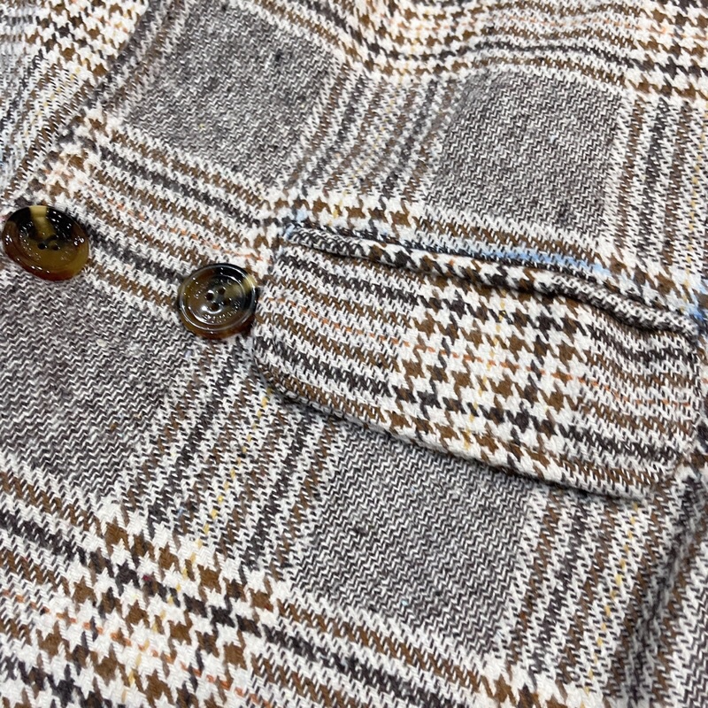 ÁO BLAZER DẠ KẺ NÂU 2 LỚP DÁNG DÀI