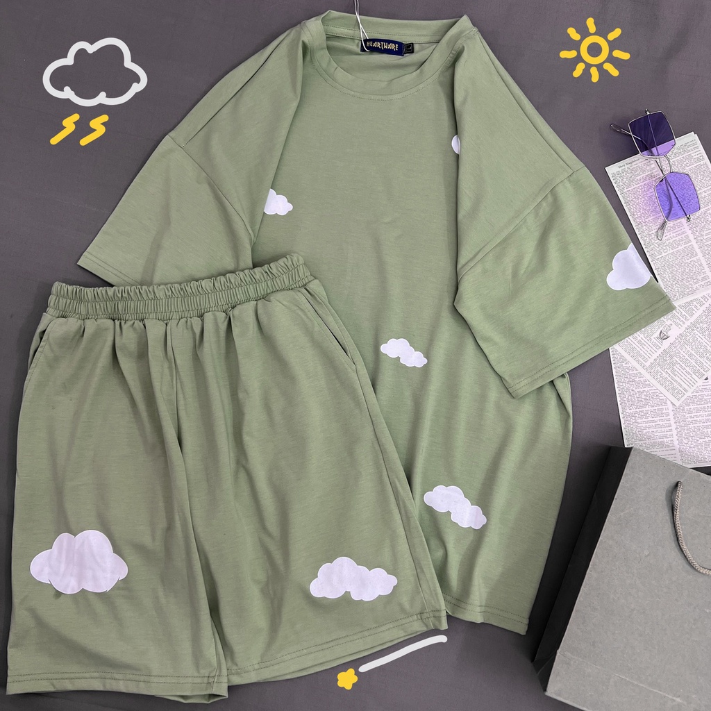 Bộ Áo Quần basic trơn MEANSTORE set đồ unisex nam nữ dáng rộng form oversize phong cách Ulzzang Hàn Quốc vải mát - Mây