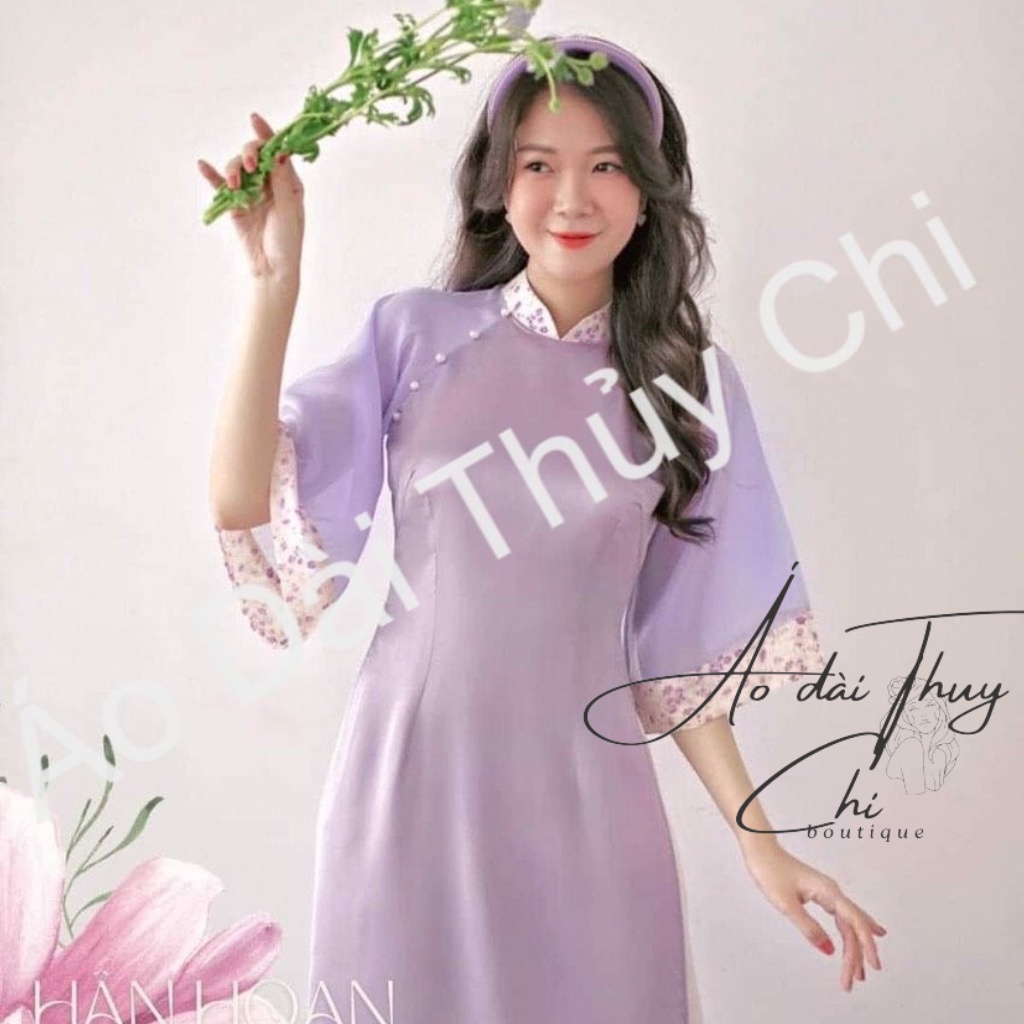 Áo Dài Truyền Thống May Sẵn , Áo Dài Cách Tân Nữ Đính Ngoc Tay Phối Nơ Hoa Nhí Phù Hợp Với Phái Nữ Đi Chơi Lễ Tết