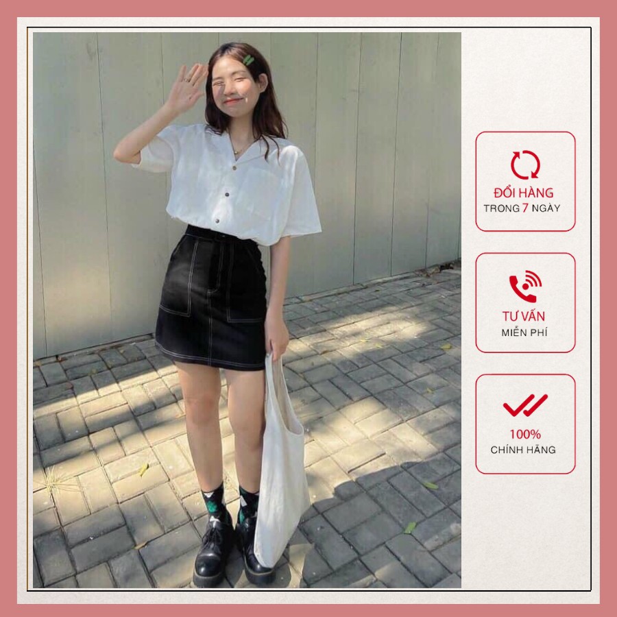 Set Đồ Nữ Ulzzang, Set Áo Sơ Mi Cổ Vest Mix Chân Váy Jean Chỉ Nổi Phong Cách Hàn Quốc Đi Chơi, Đi Làm 🔥FREESHIP +GIÁ SỈ