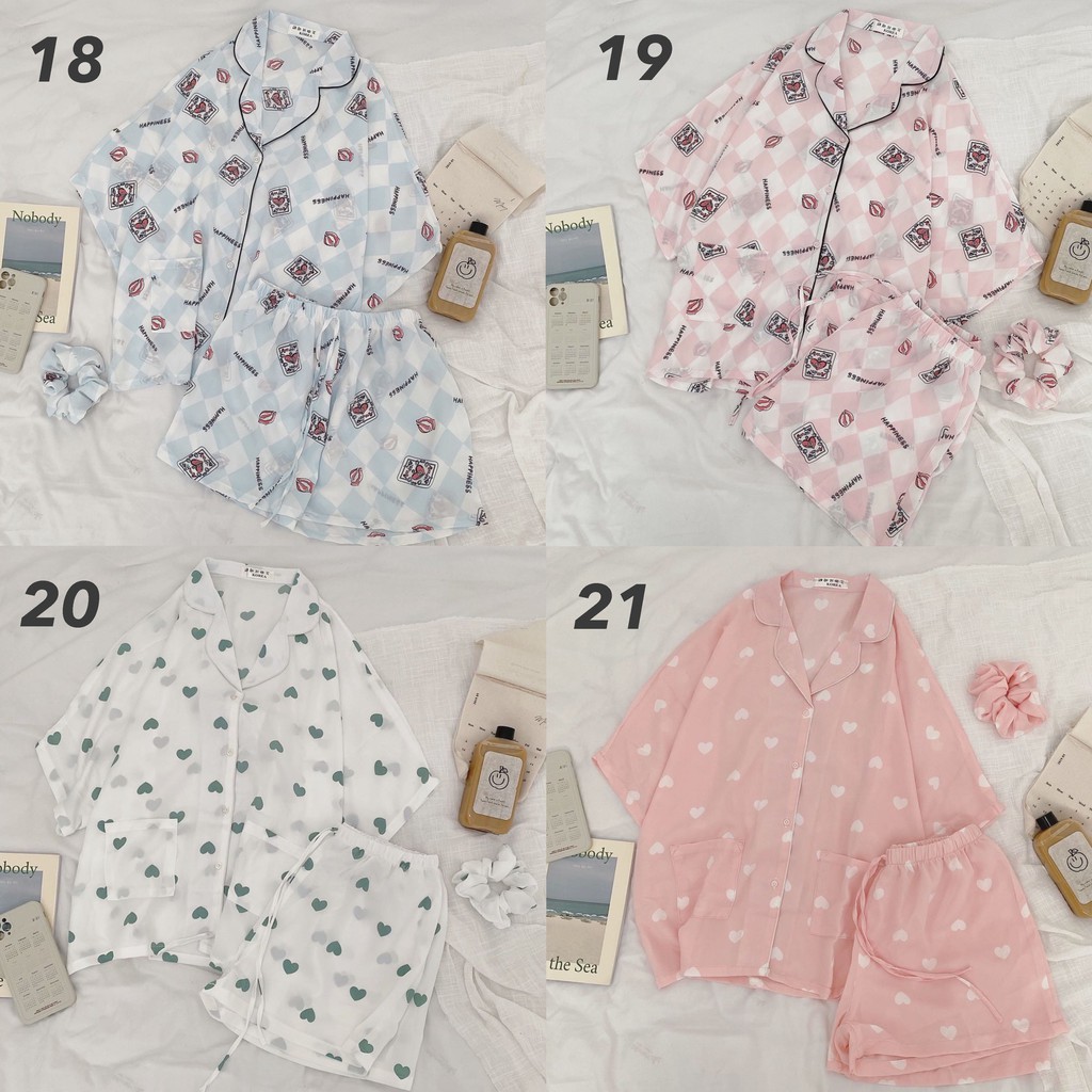 Set Pijama họa tiết kèm scrunchies | BigBuy360 - bigbuy360.vn
