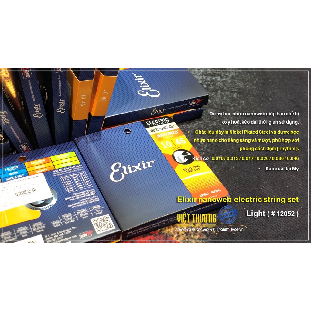 Bộ dây đàn guitar điện chống gỉ chính hãng Elixir - nhập khẩu trực tiếp từ Mỹ
