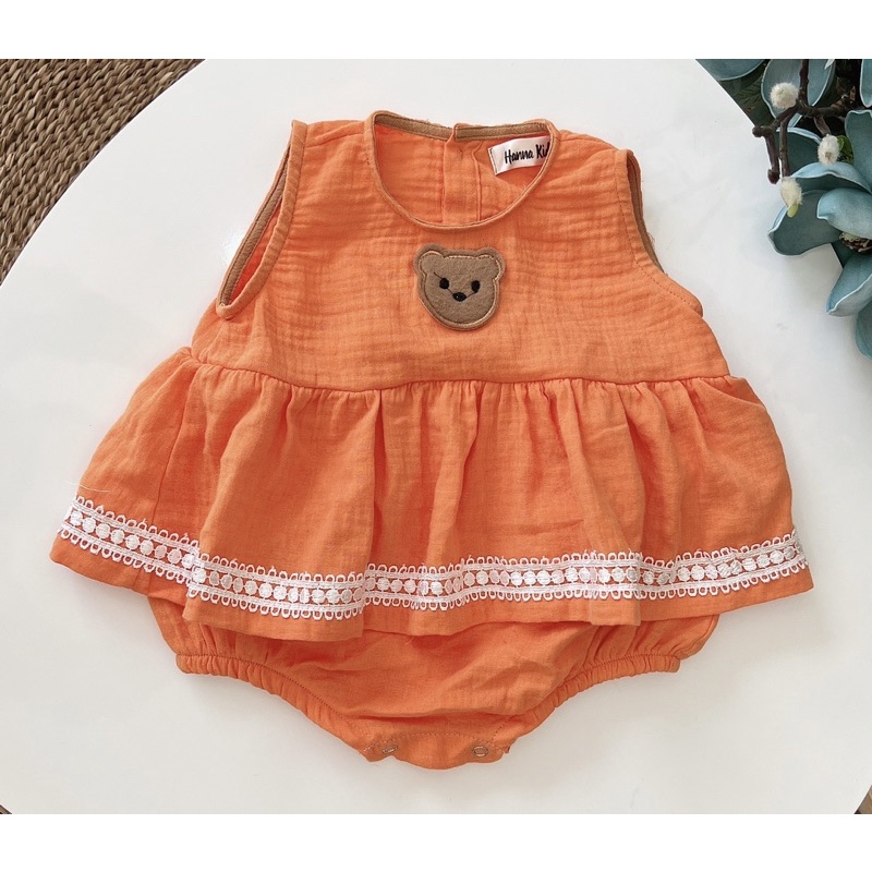 Ảnh thật - Shop tự chụp - Body Gấu xô muslin cho bé gái 5-11kg
