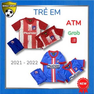 Quần Áo Bóng Đá TRẺ EM  Thun Lạnh 4 Chiều Logo Thêu Nổi ATM Đỏ, Xanh Biển 20/21 BINGO SPORT