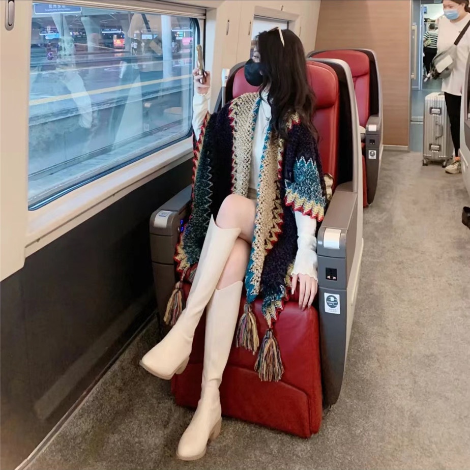 Áo Khoác Dệt Kim Dày Dặn Màu Sắc Nổi Tiếng Phong Cách Dân Tộc