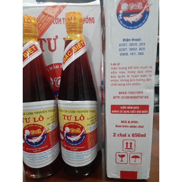 Nước mắm truyền thống Tư Lò Kiên Giang 2 chai 650ml 42 độ đạm