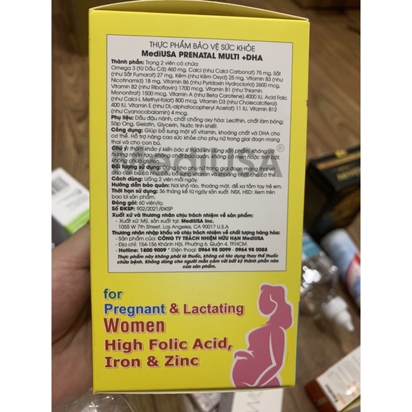 [GIÁ GỐC] MediUSA Prenatal Multi DHA bổ sung vitamin cho bà bầu - 60 viên