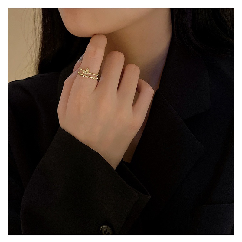 Nhẫn Đeo Tay Thiết Kế Hai Lớp Đính Đá Zircon Thời Trang Cho Nữ