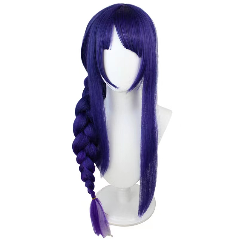 Genshin impacto baal cosplay raiden shogun peruca 100cm azul roxo peruca cosplay anime cosplay peruca resistente ao calor perucas sintéticas cabelo
