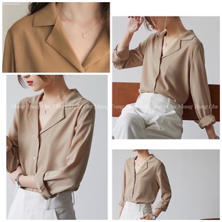 Áo sơ mi chiffon dài tay - Áo sơ mi cổ V công sở