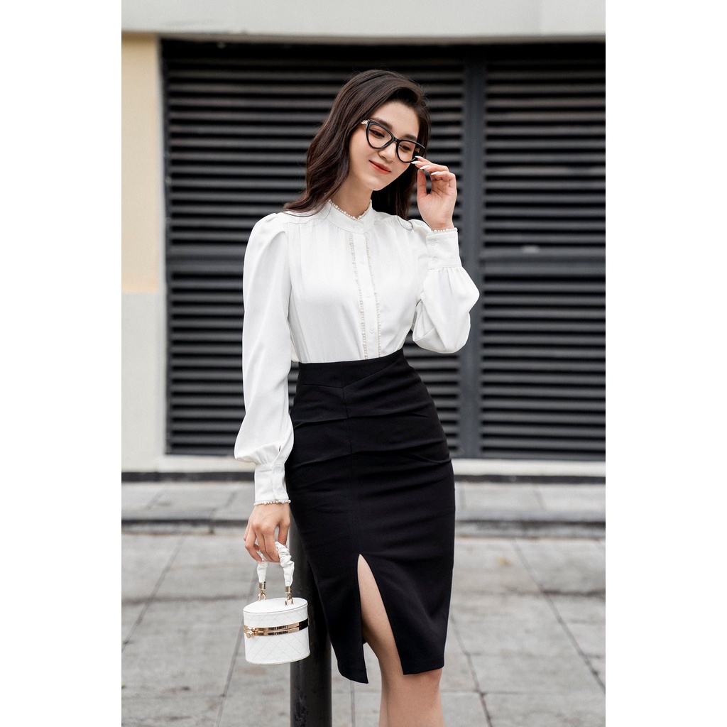 Chân váy cạp liền thân xẻ xếp ly 1 bên TIINSTORE CHD051