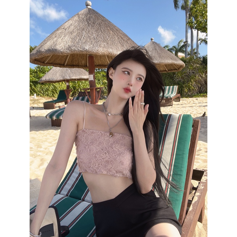 Áo Bra Ren Nữ Crotop Siêu Hot đính hoa Chun Lưng