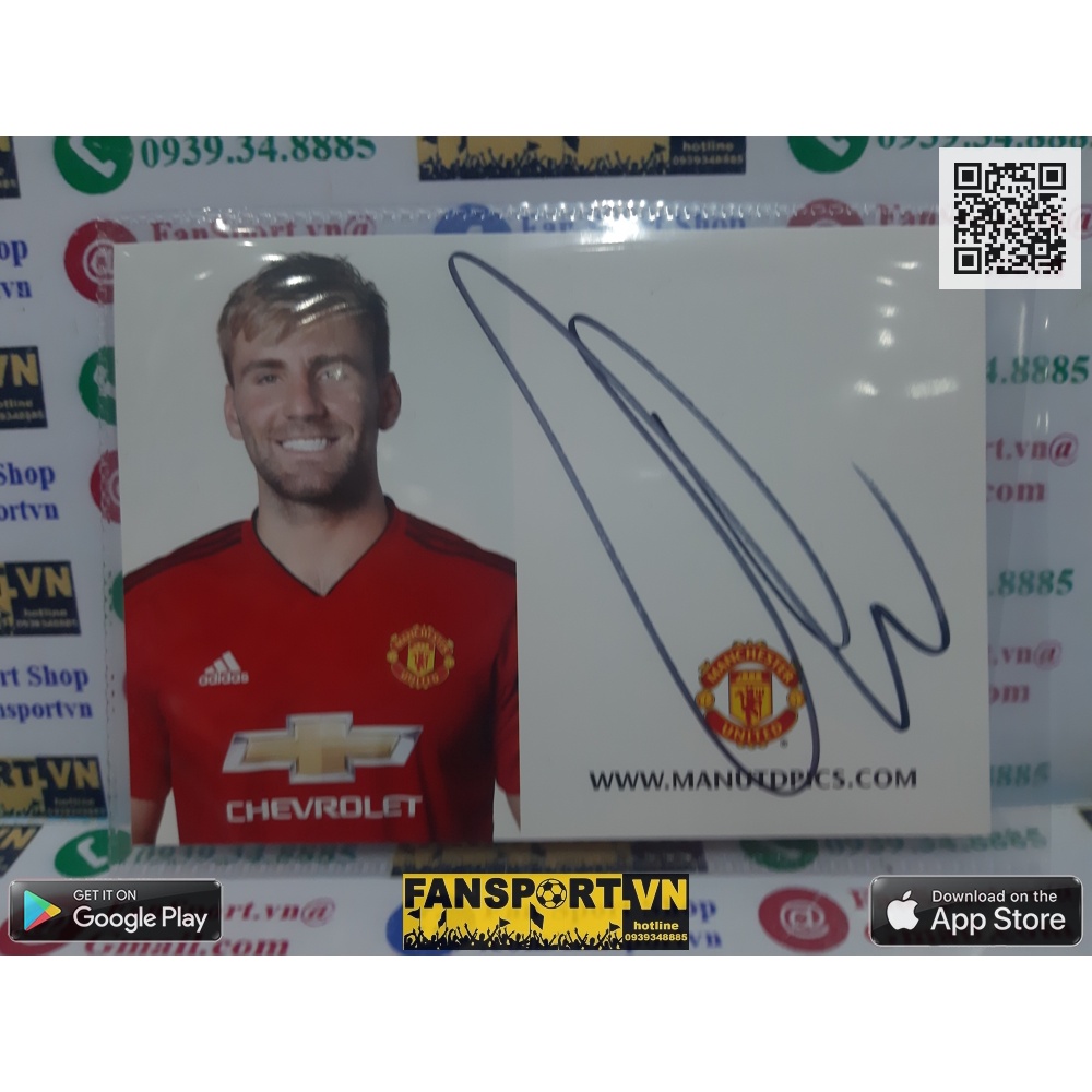 Ảnh chữ ký cầu thủ bóng đá Luke Shaw Manchester United 2018-2019 home signed photo