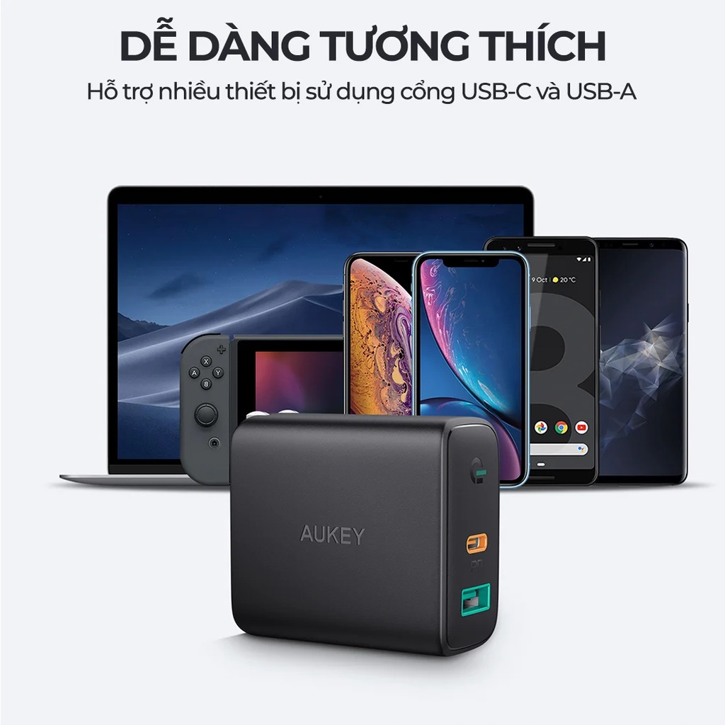 【Giao Hỏa Tốc】Củ Sạc Nhanh AUKEY PA-D1 Type C Power Delivery 30W, USB 12W, Công Nghệ Dynamic Detect - Chính Hãng BH 18T