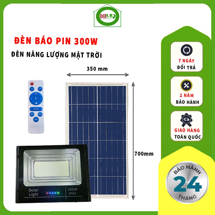 Đèn Pha Led Năng Lượng Mặt Trời 300W Có Đèn Báo Pin, Đèn Năng Lượng Sạch 300W Bảo Hành 24 Tháng