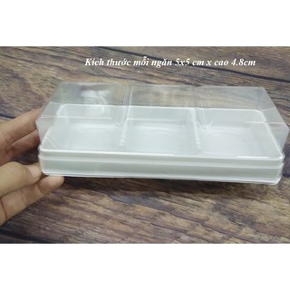 Combo 100 Hộp Nhựa Đựng Bánh 3 Ngăn Đế Trắng ( Kích thước mỗi ngăn 5x5cm x cao 4.8 cm, đựng bánh 50 gram)
