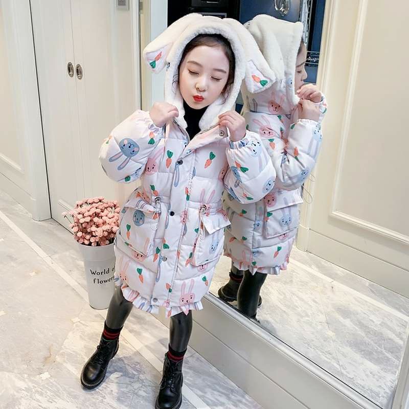 ÁO PHAO THỎ LÓT LÔNG DÁNG DÀI BÉ GÁI