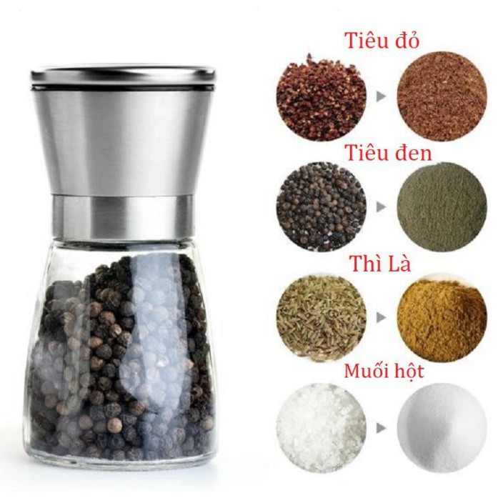 Máy Xay Tiêu Mini-Lọ xay tiêu mini cầm tay chất liệu thủy tinh