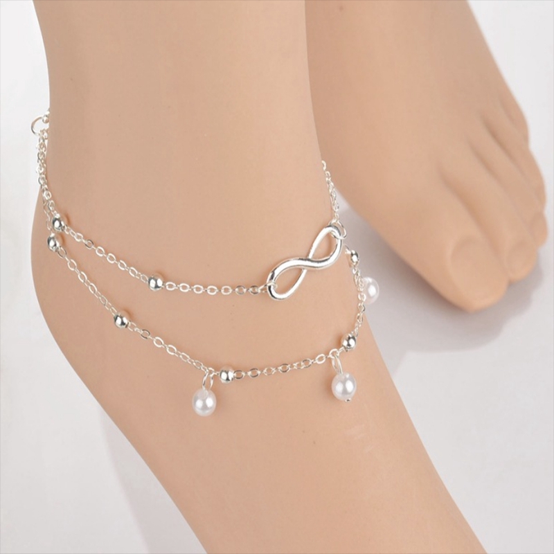 Lắc chân hợp kim đính hạt ngọc trai thời trang phong cách hàn quốc