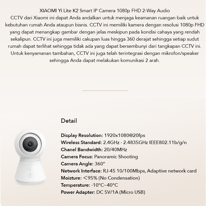 Camera Giám Sát Xiaomi Yi Lite Dome K2 Fhd 1080p 1 Năm Chất Lượng Cao