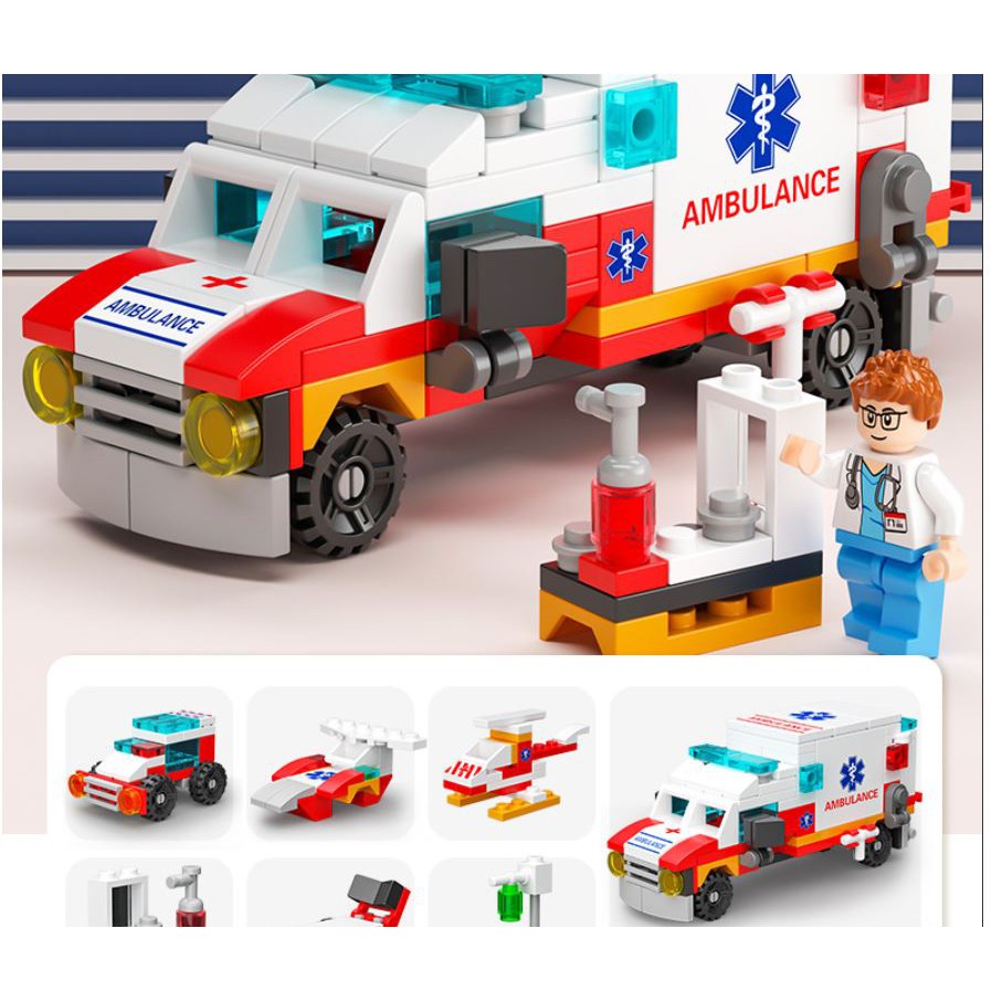 BỘ ĐỒ CHƠI XẾP HÌNH LEGO 6 IN 1 137 CHI TIẾT XE CỨU THƯƠNG