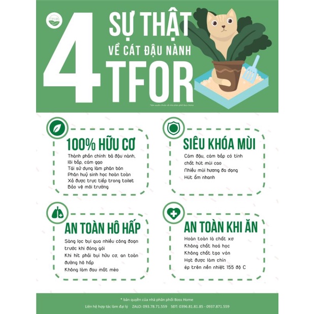 Cát đậu nành TFOR hữu cơ an toàn cho mèo