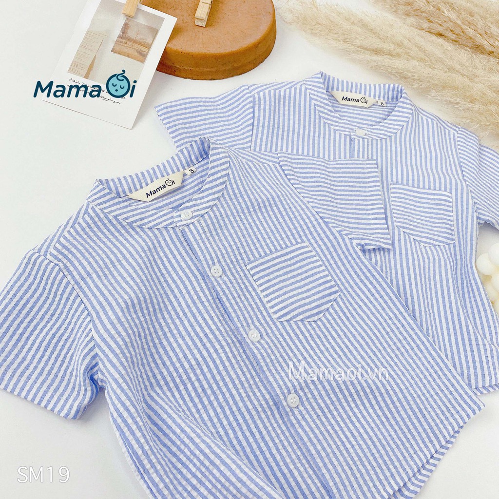 Áo sơ mi bé trai bé gái kẻ sọc xanh dương vải Linen đũi cho bé từ 0-3 tuổi của Mama Ơi - Thời trang cho bé