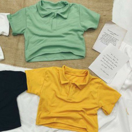 Áo thun croptop cổ bẻ cao cấp tay ngắn