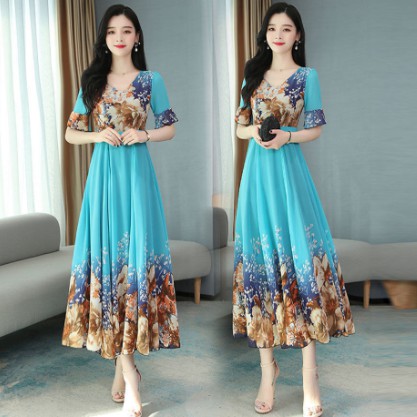 Đầm tay dài dáng ôm hoạ tiết cho phụ nữ trung niên | BigBuy360 - bigbuy360.vn