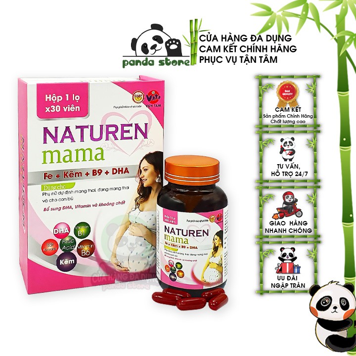 Viên uống Vitamin tổng hợp và DHA cho nữ Naturen Mama giúp bổ sụng sắt kẽm c bổ bà bầu thai nhi khỏe mạnh thông minh