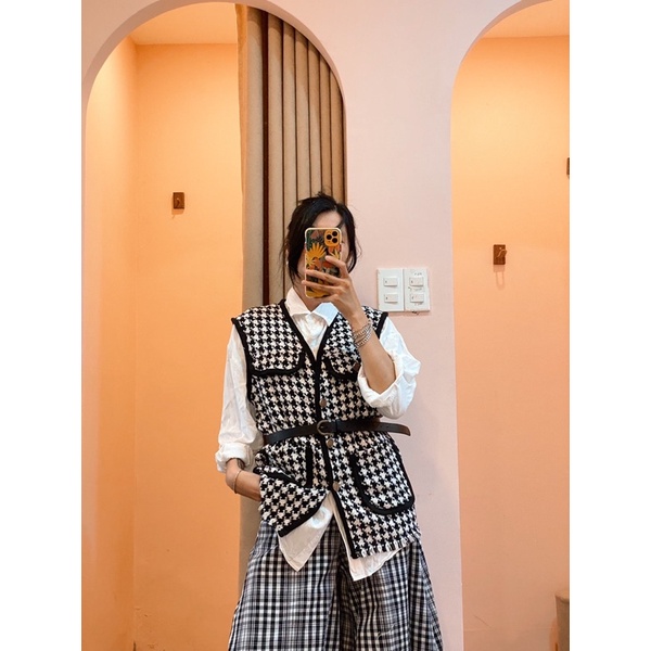 MADAMN- Áo Gile Giả Tweed Kèm Dây Nịt.