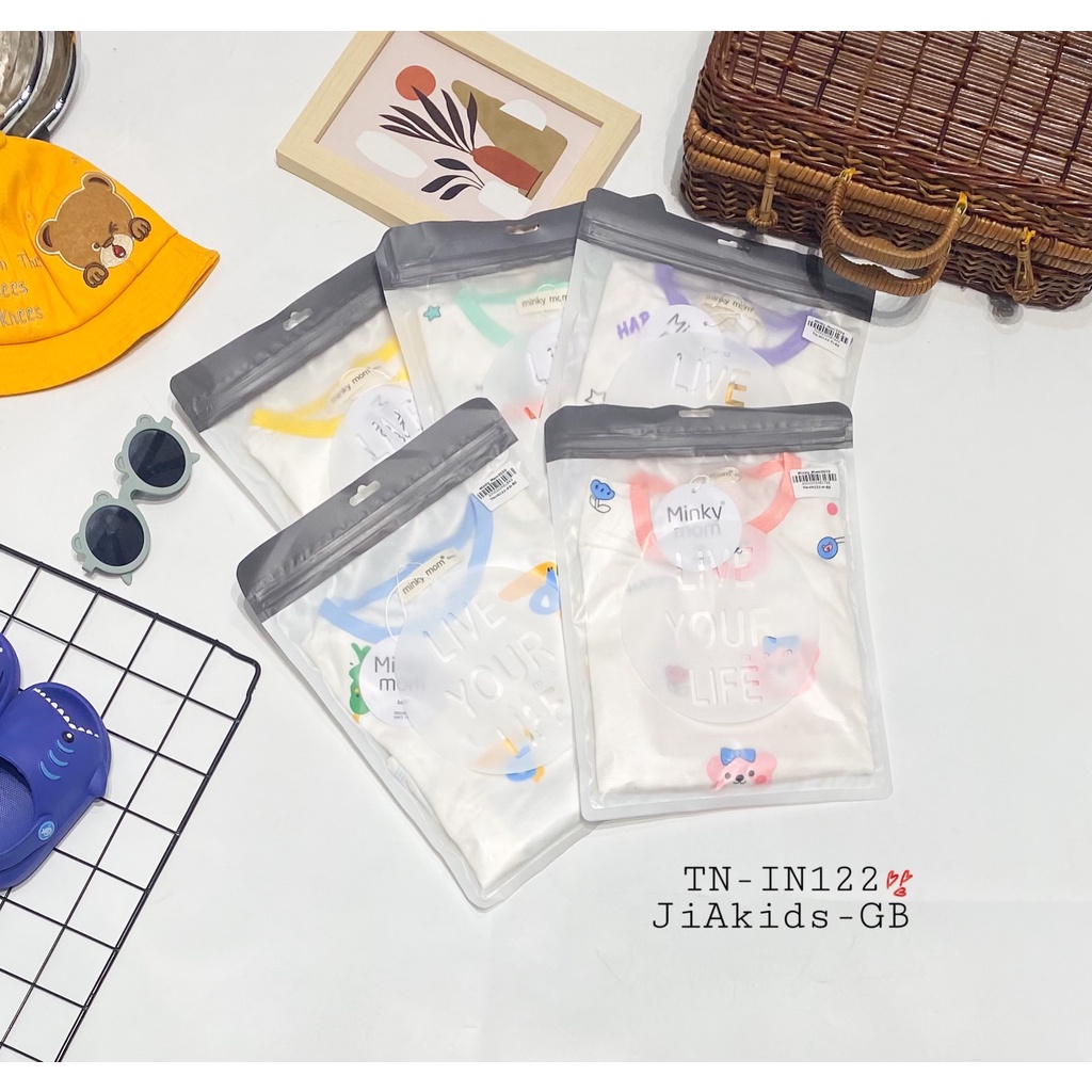 Bộ Tay Ngắn Quần Dài THUN LẠNH MINKY MOM In Thân Áo Trắng Quần Màu Cho Bé TN-IN122