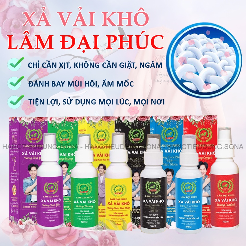 Xịt thơm quần áo xả vải khô Lâm Đại Phúc khử mùi mồ hôi làm mềm vải lưu hương lâu 48h 100ml