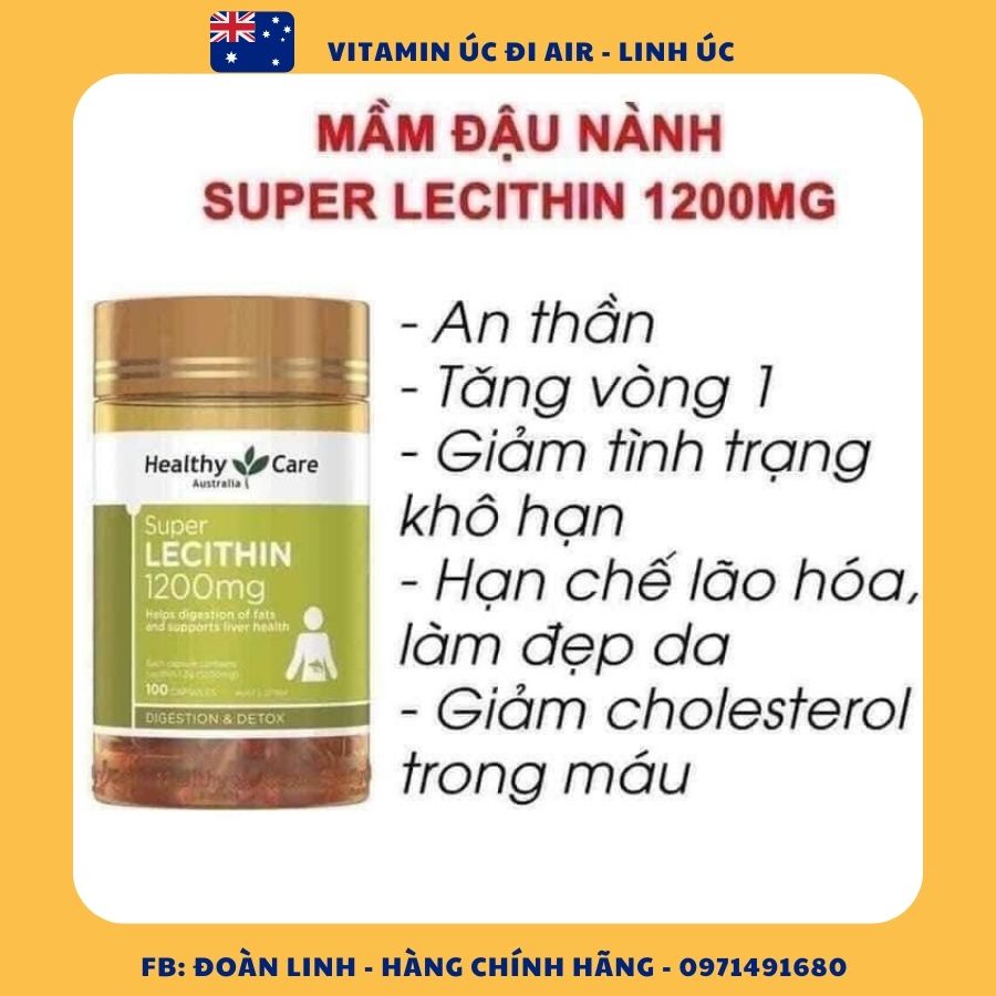 Mầm đậu nành Healthy Care Super Lecithin 1200mg, Hàng Chuẩn Úc, mầm đậu chăm sóc sắc đẹp
