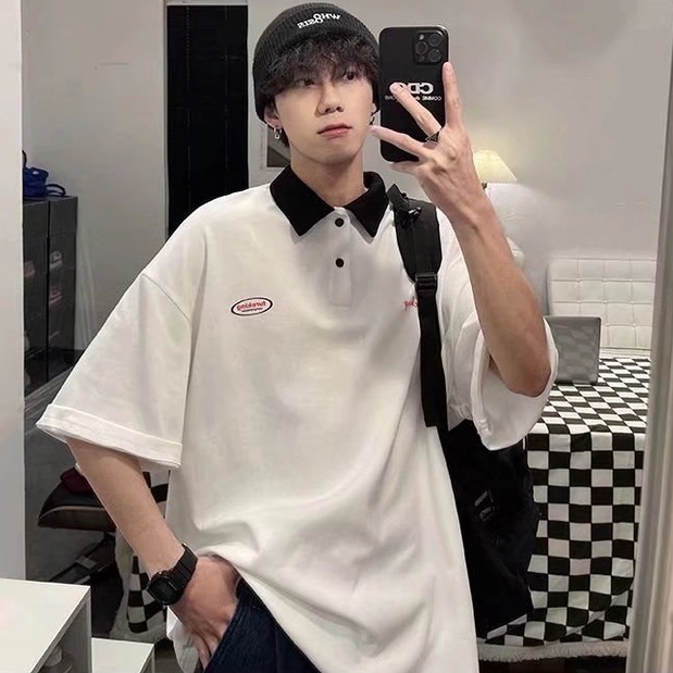 Áo Thun Cotton Tay Ngắn Cổ Đứng Màu Trơn Đơn Giản Thời Trang Hàn Quốc Cho Nam