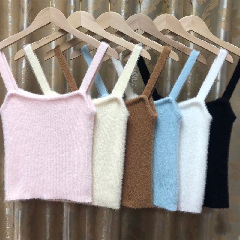 Áo Camisole Dệt Kim Kiểu Dáng Nhẹ Nhàng Thanh Lịch 112897 Áo Không Tay Giả Lông Thỏ Mềm Mại Kiểu Dáng Quyến Rũ