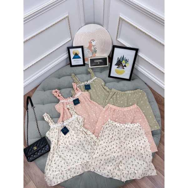 bộ đũi hoa nhí dây bèo phối ren ngực bộ nữ mặc ở nhà | BigBuy360 - bigbuy360.vn