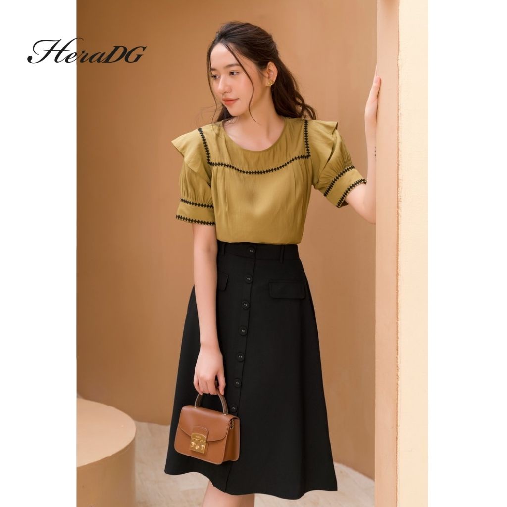 Chân Váy Công Sở Nữ HeraDG Dáng Midi Xòe Nhẹ, Cạp Cao Đính Kèm Hàng Cúc Thời Trang, Chất Vải Tuytsi Cao Cấp SJPBC2012