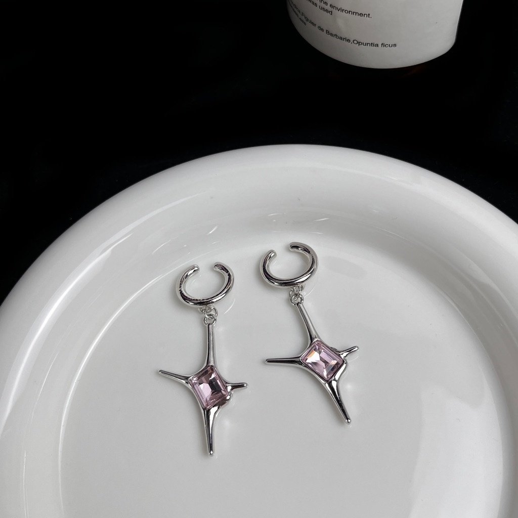 Khuyên Kẹp Vành Tai Hình Thánh Giá Đính Đá Hồng Phong Cách punk Đường Phố Cá Tính