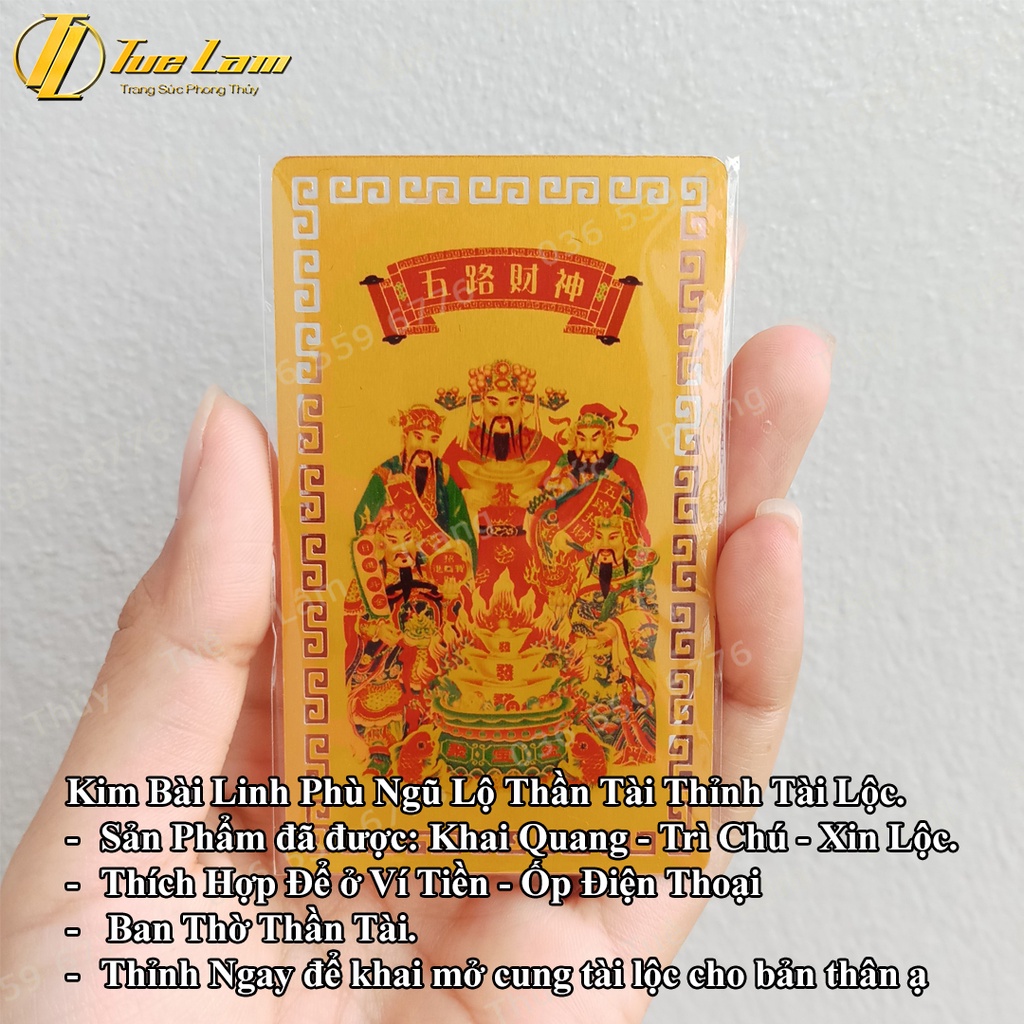 Kim Bài Ngũ Lộ Thần Tài siêu bền, mỏng - để ốp điện thoại, ví tiền - Khai cung Tài, Mở cung Lộc