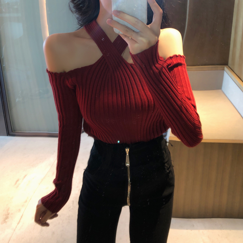 Áo sweater Pure Cube tay dài dáng ôm hở vai quyến rũ thời trang thu đông cho nữ