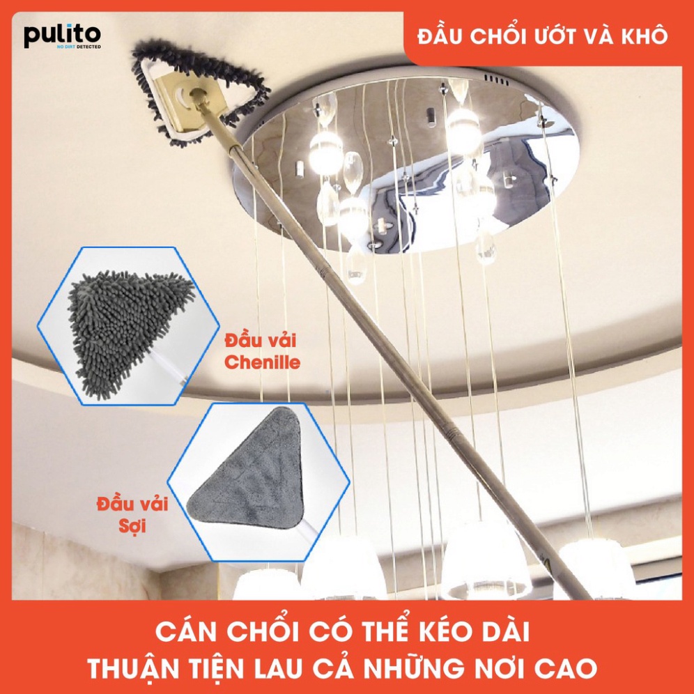 Chổi Lau Kính Tam Giác Đa Năng Xoay 180 Độ Cỡ Lớn, Cán Dài Tối Đa 1m90