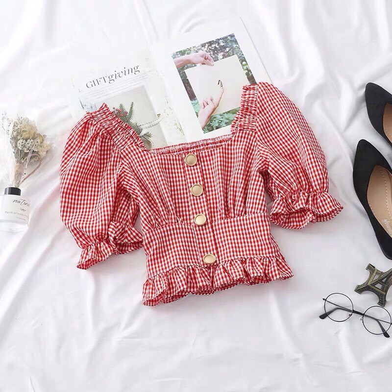 Áo Kate Form Croptop Kết Hợp Tay Phồng Kèm Cúc Giả Nữ Tính TTS0393