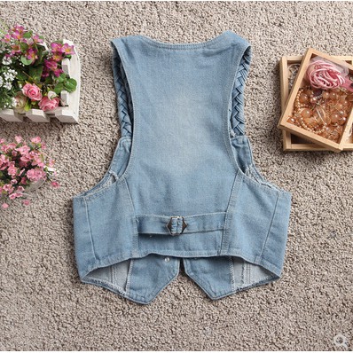 Áo Khoác Denim Không Tay Cổ Vest Thời Trang Cho Nữ