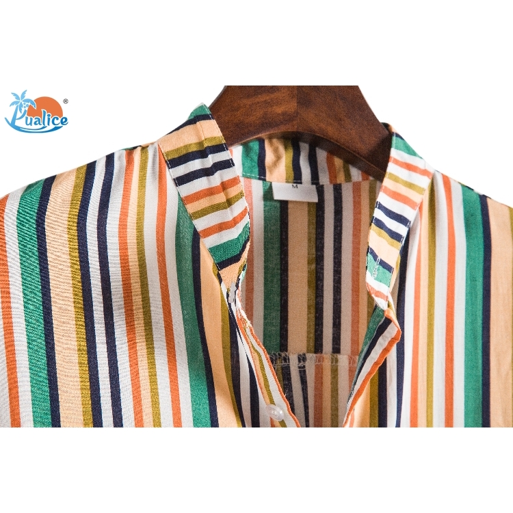 Men Shirt Short Sleeve Striped Button Up Shirt Summer Casual Blouse Tee Tops